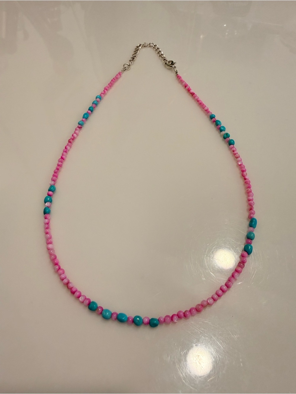 Pink and Turquoise Beaded Necklace
